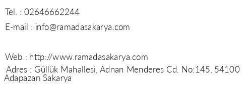 Ramada By Wyndham Sakarya telefon numaralar, faks, e-mail, posta adresi ve iletiim bilgileri